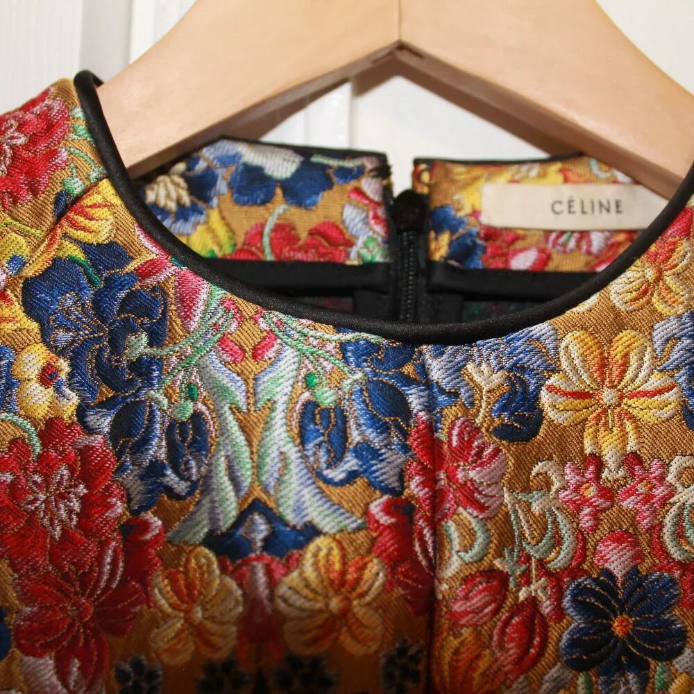 Extremely RARE $3000 CELINE by Phoebe Philo FLORAL BROCADE Mini DRESS - Picture 3 of 4